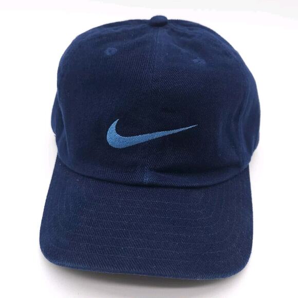 Vintage Nike Swoosh Strapback Hat Dad Ball Cap Blue Embroidered Center Check - Picture 2 of 7
